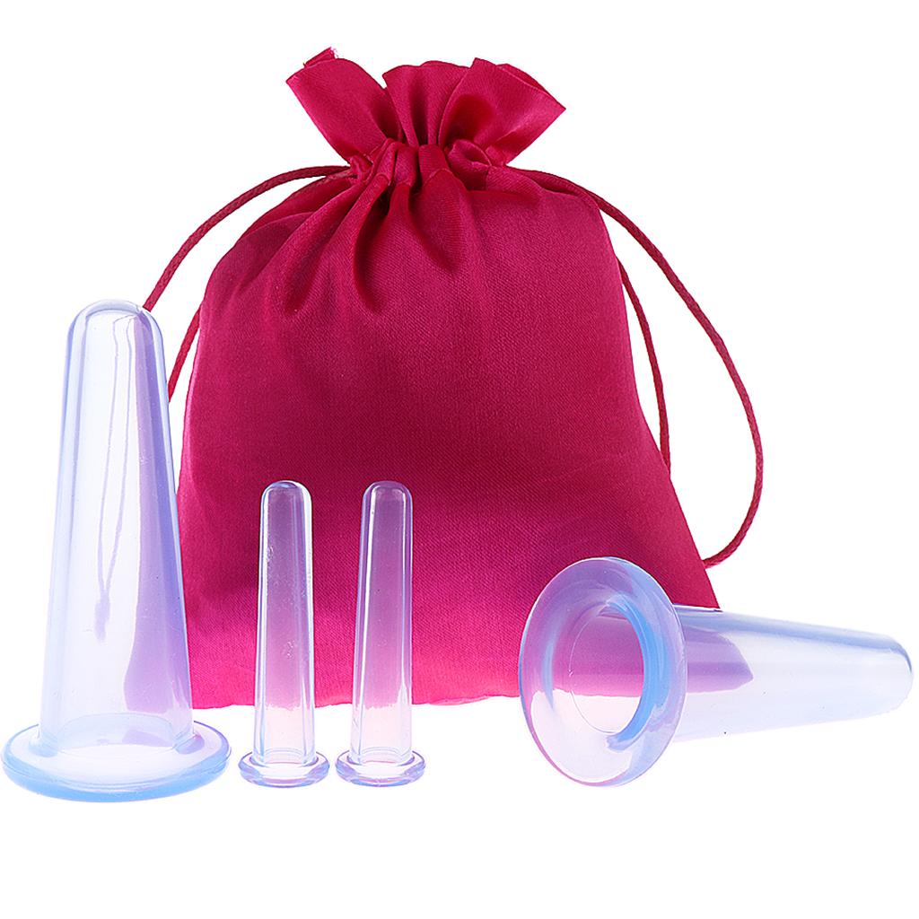 4 Piece Silicone Anti Cellulite Massage Vacuum Cupping Body Cups with Bag
