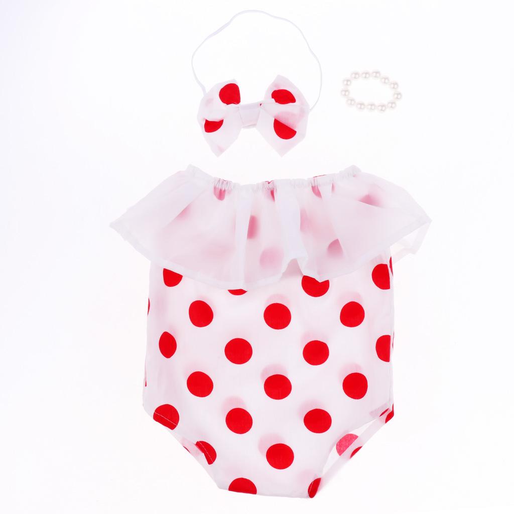 Baby Dot Romper+Headband+Pearl 3pcs/set Newborn Photography Props Red