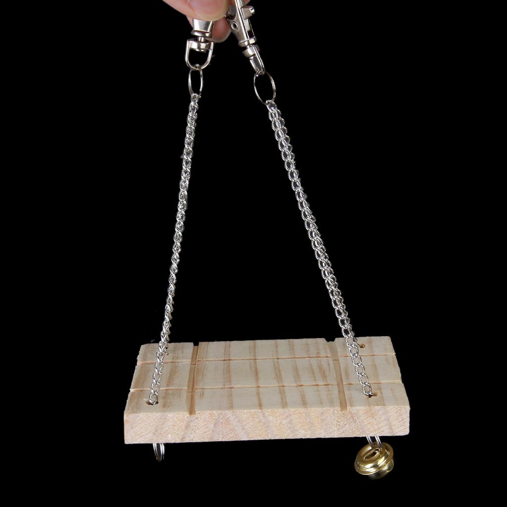 Mouse Parrot Bird Cat Hamster Wooden Bells Hanging Swing Toys