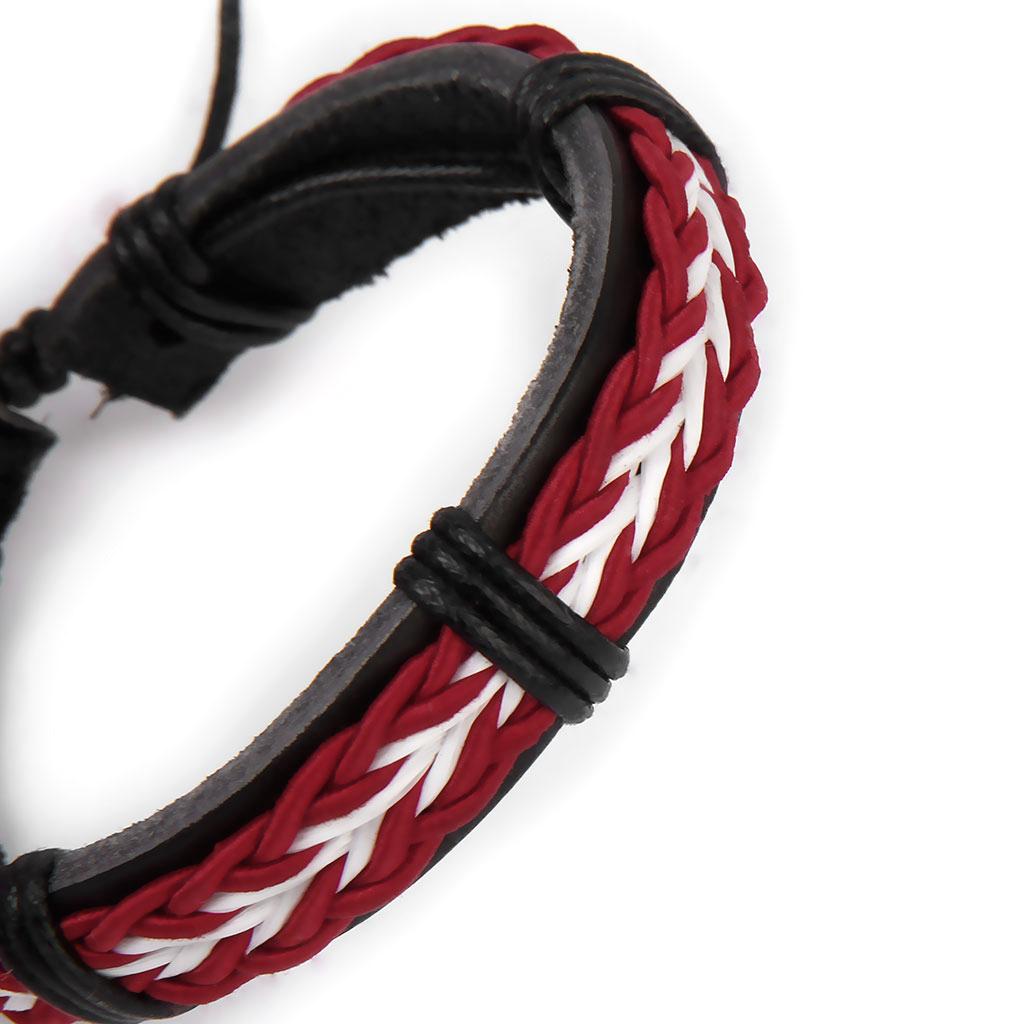 Surfer Style Leather Braided Bracelet Wristband - White Red