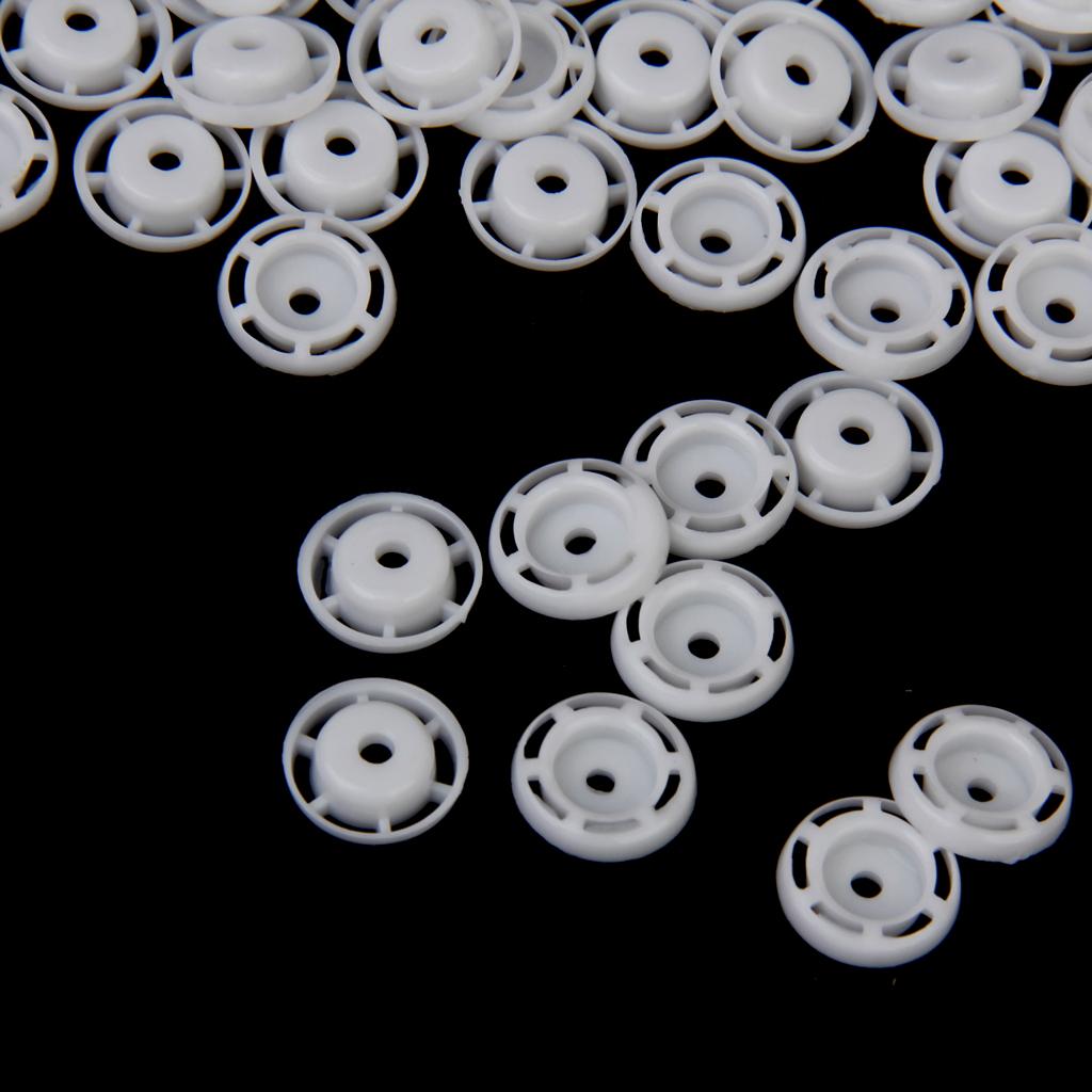 Resin Snap Buttons Fasteners Poppers T8 14.1mm Pack of Approx.100 Sets White