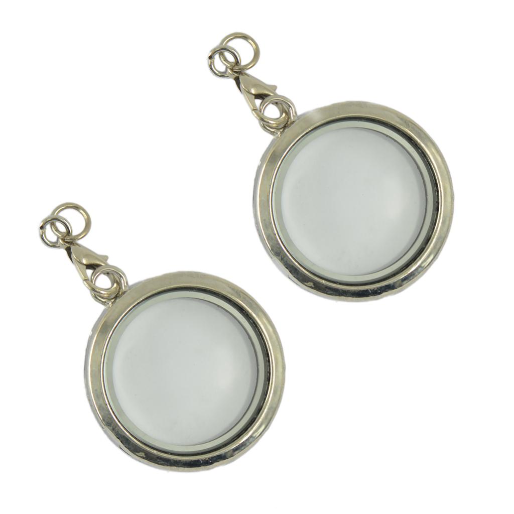 2PCS 30mm Silver Round Magnetic Glass floating Alloy Locket Charms
