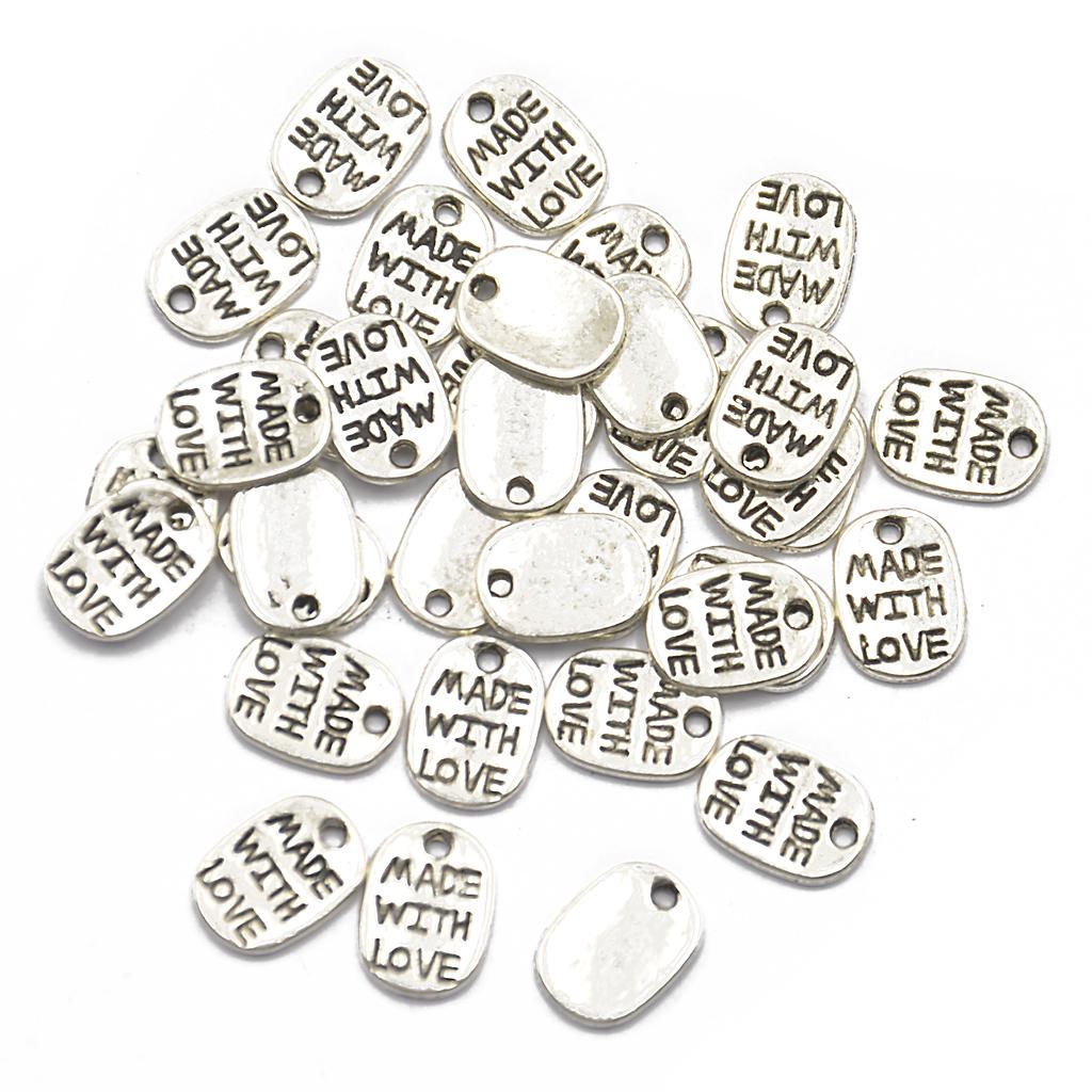 50pcs Tibet Silver Oval Beads DIY MADE WITH LOVE Charms for Jewelry Making