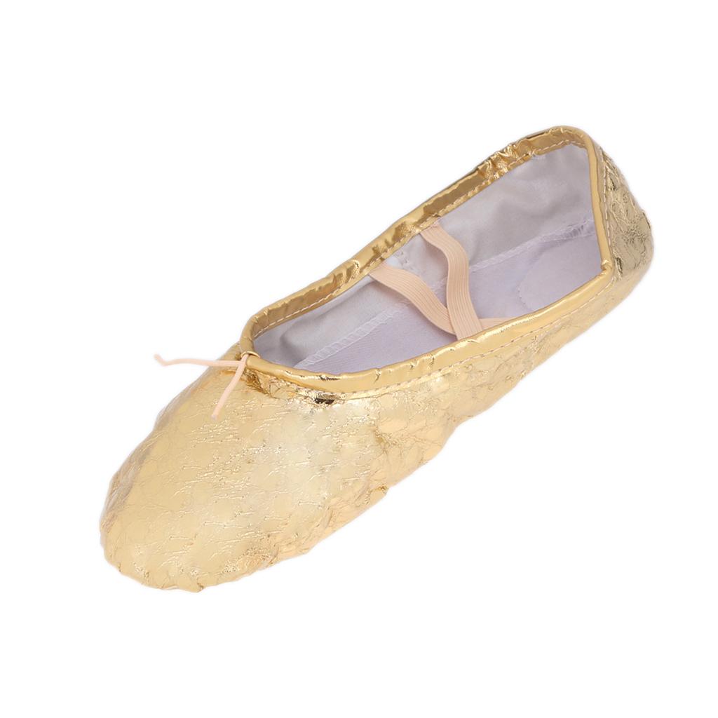Women Girl Sequins Gold Ballet Pointe Gymnastics Leather Dance Shoes 36