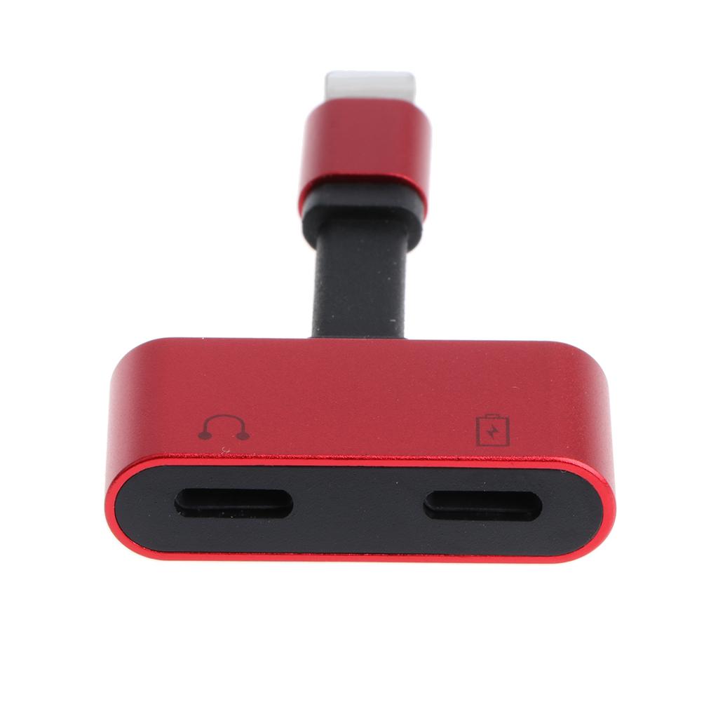 Dual Headphone Jack Audio Charge Adapter for iPhone 7 8 8Plus red