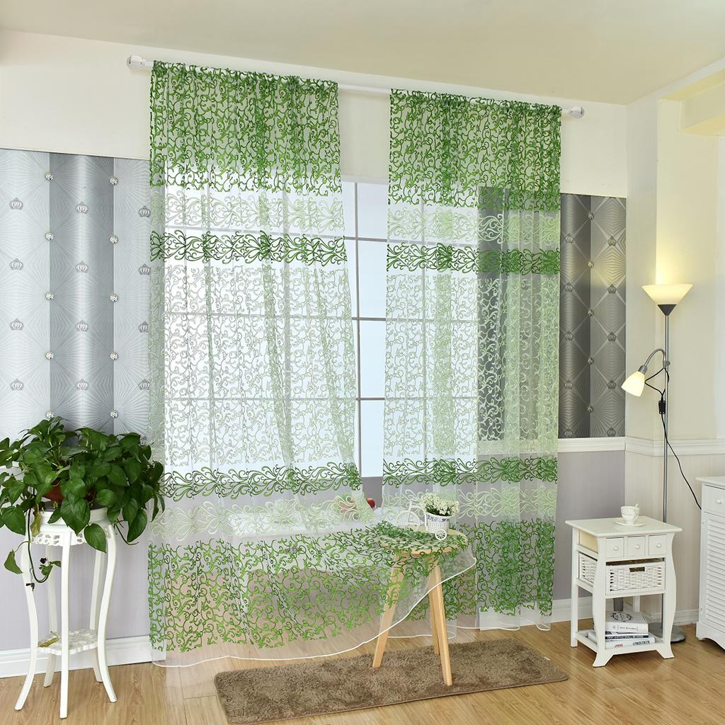 Glass Yarn Window Curtain Drape Panel Sheer Scarf Valance Home Decor Green