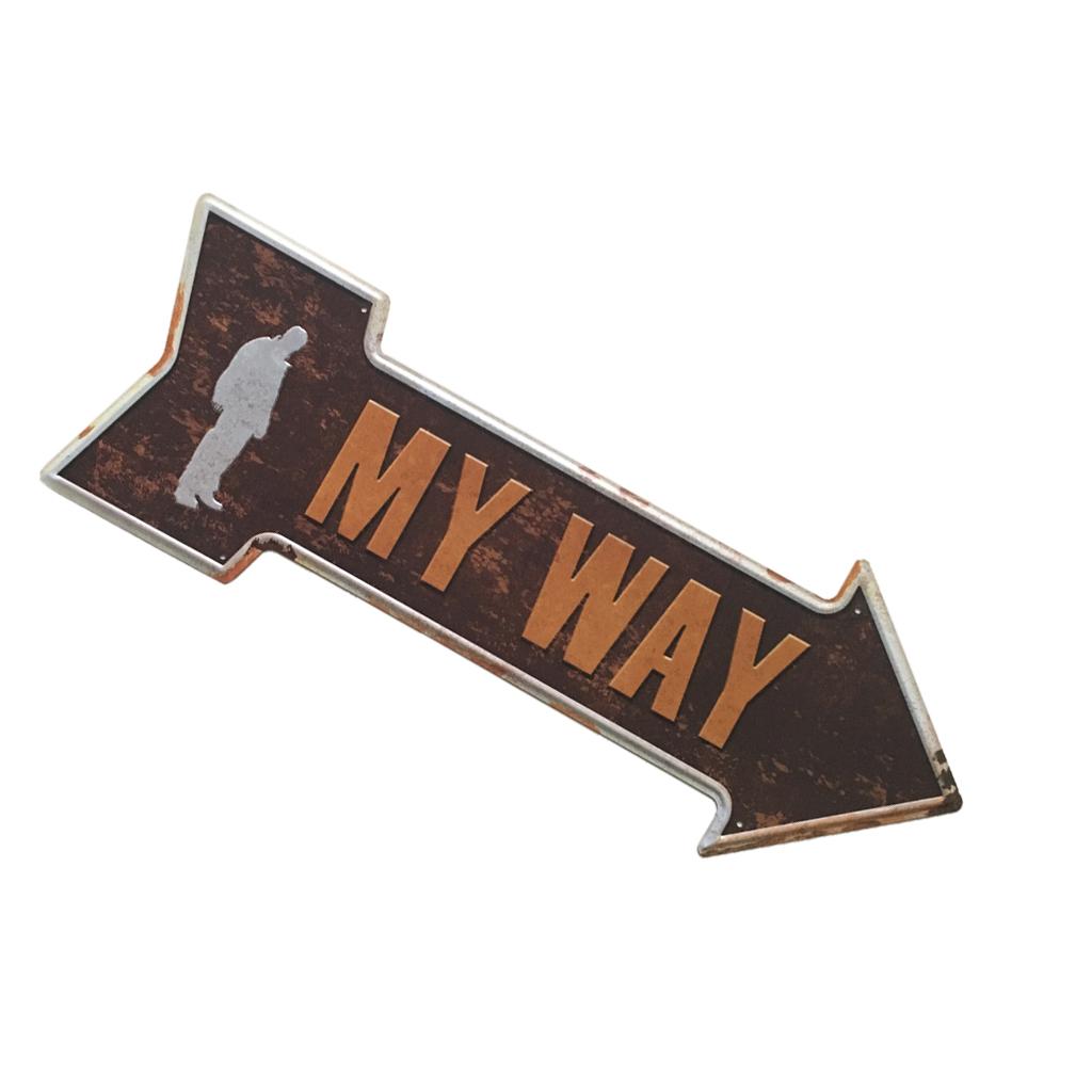 Retro Style "My Way" Coffee Cafe Arrow Shaped Cast Iron Painting Sign Plate