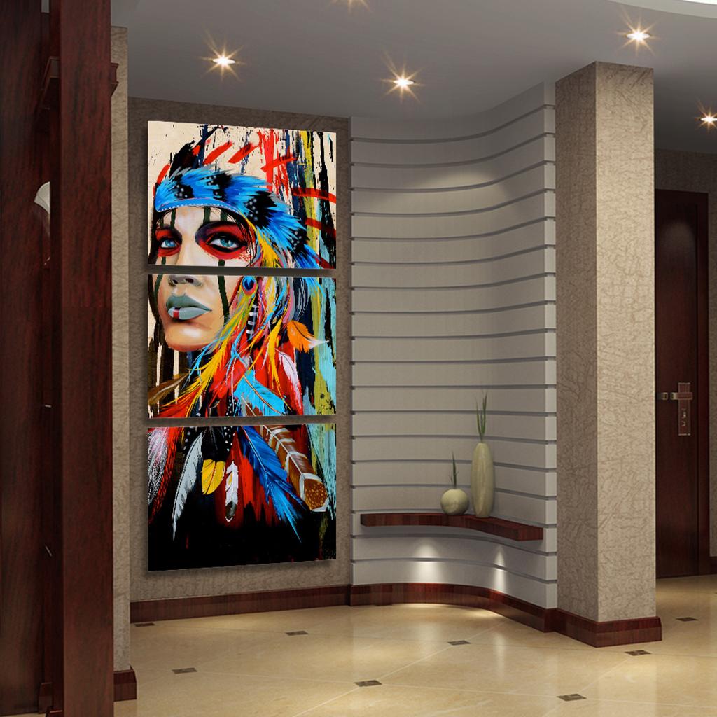 3Pcs DIY Canvas Modern Deco Wall Painting Indian Woman No Framed 50x70cm L