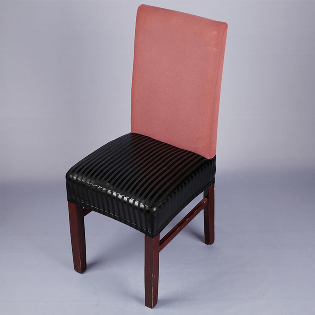 PU Leather Slipcover Dining Chair Cover Black Stripe Pattern Seat Protector