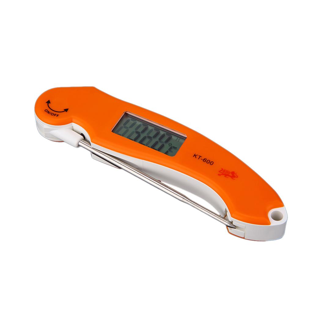 LCD Digital Kitchen Cooking Meat Thermometer Orange Foldable