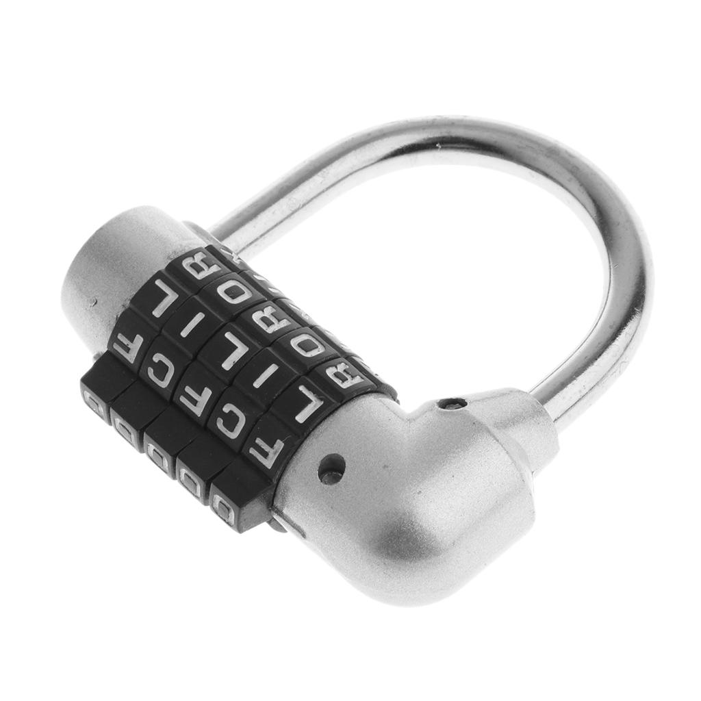 Zinc Alloy 5 Dial Letters Combination Padlock Code Password Lock Silver