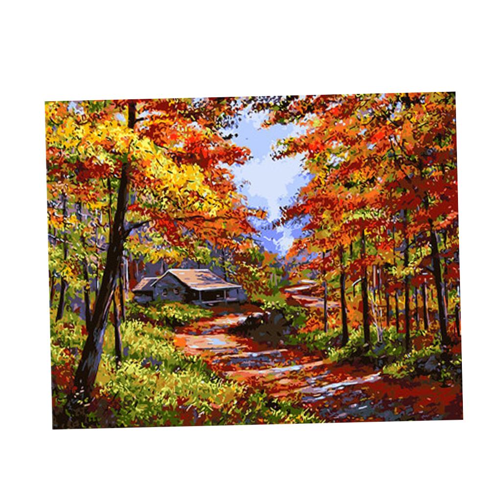 Unframed DIY Painting Paint By Numbers Kit Oil Canvas Picture Autumn Scenery