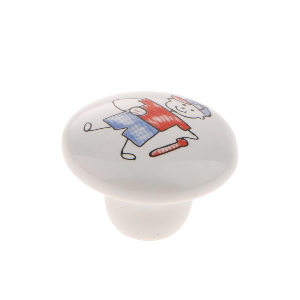 Cartoon Ceramic Single Hole Round Wardrobe Kitchen Door Knob Baseball boy