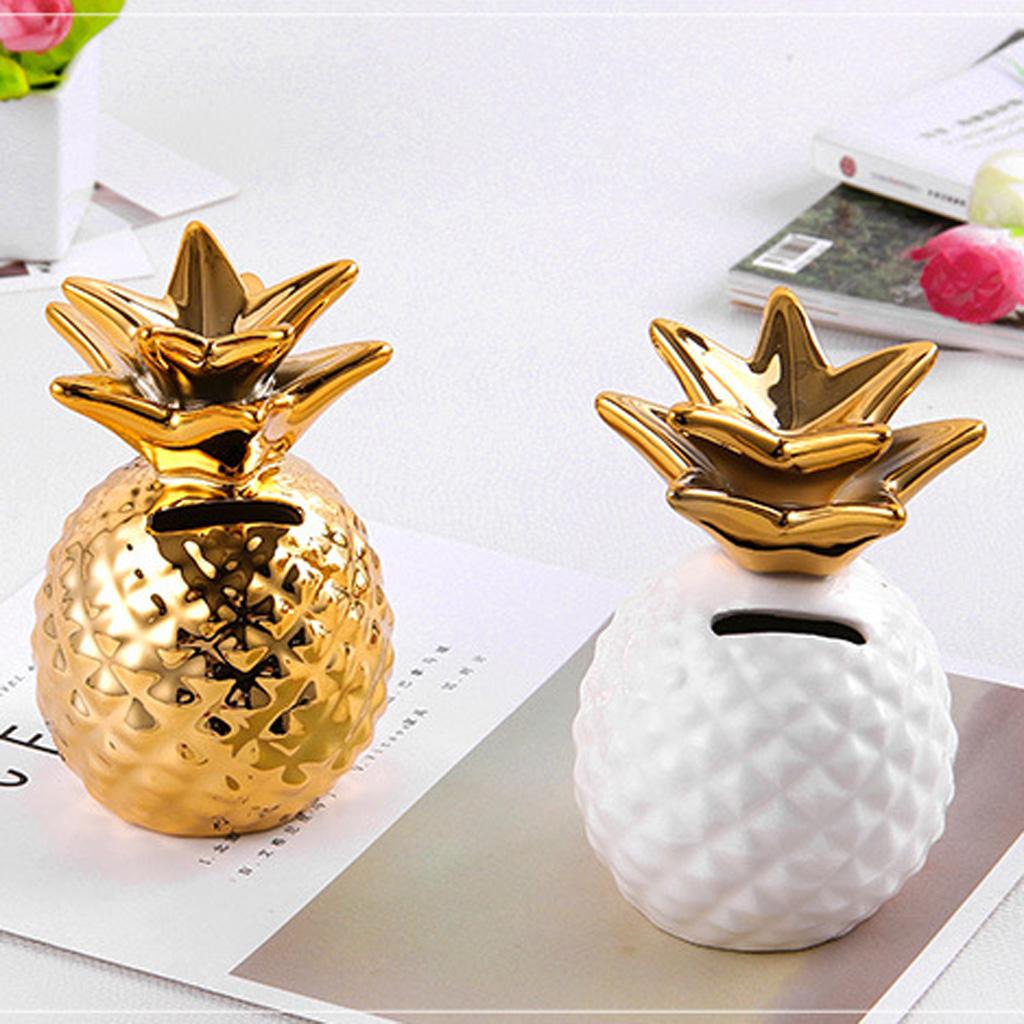 Ceramic Pineapple Piggy Bank Coin Bank Saving Money Box Kids Gift White