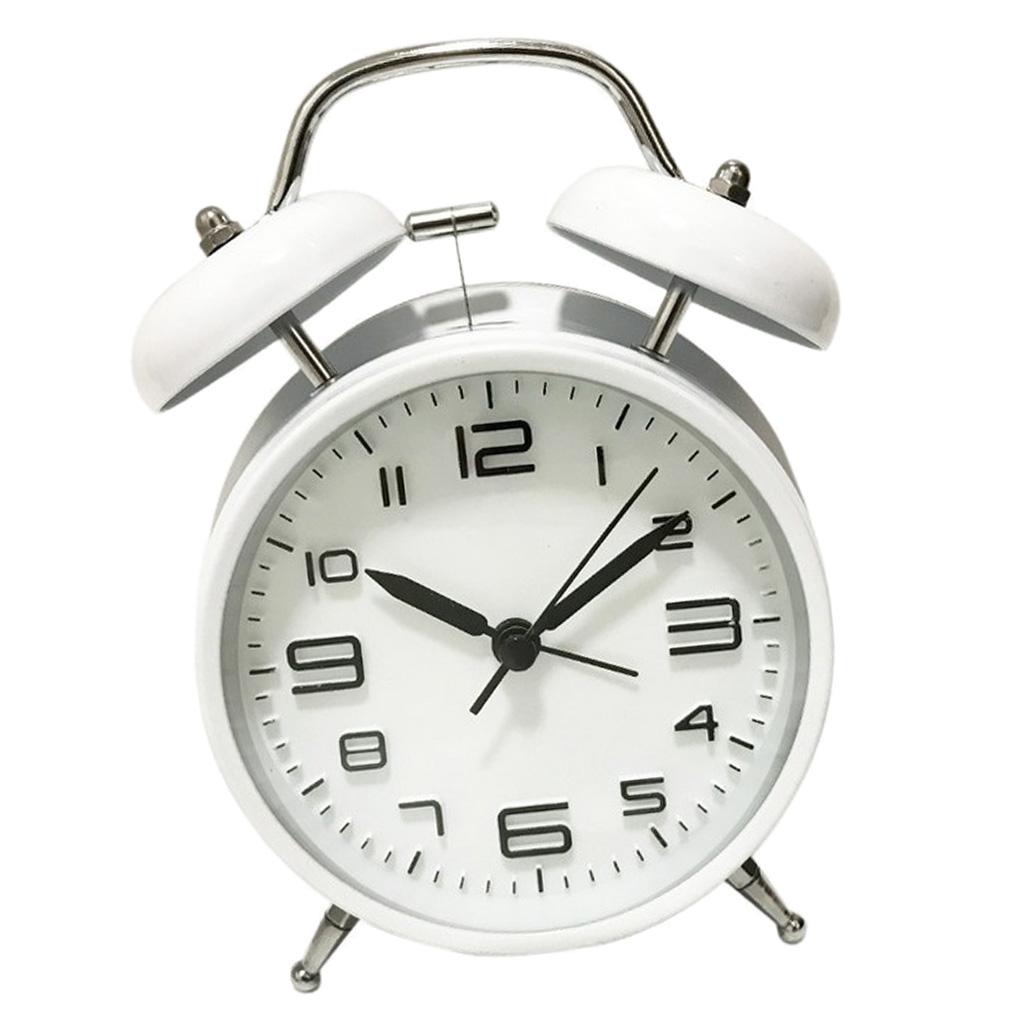 4" Twin Bell Alarm Clock Stereoscopic Dial Backlight Battery Operated White