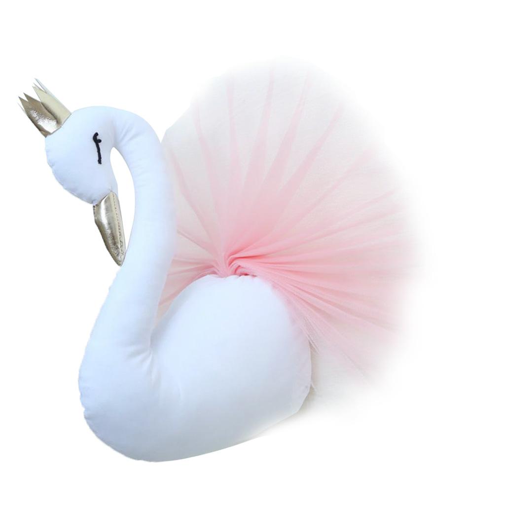 Wall Mounted Stuffed Swan Wall Hanging Sculptures Home Decor Kids Toys Pink