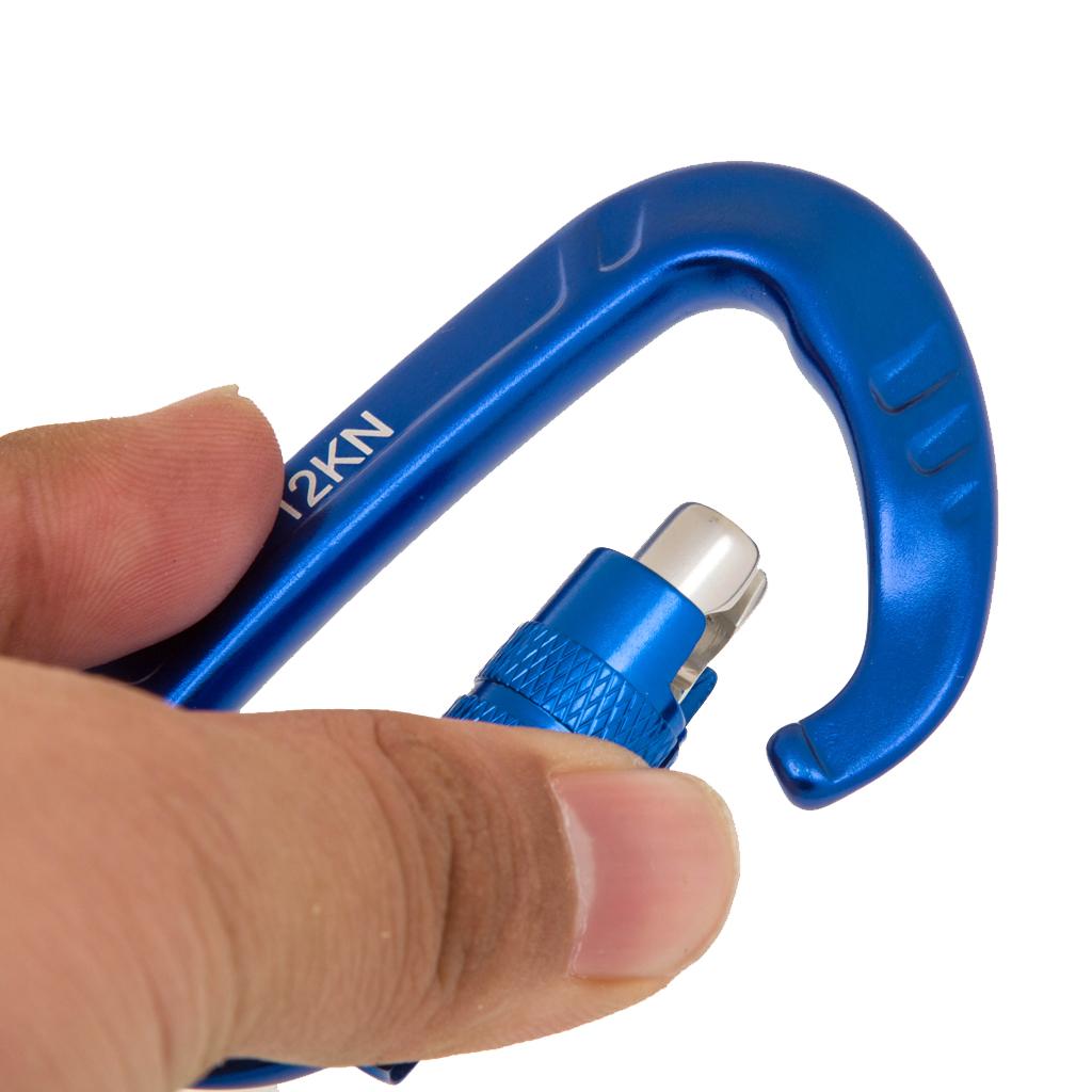 12KN D Shape Carabiner Screw Locking Clip Hook Keychain Camping  Royal Blue