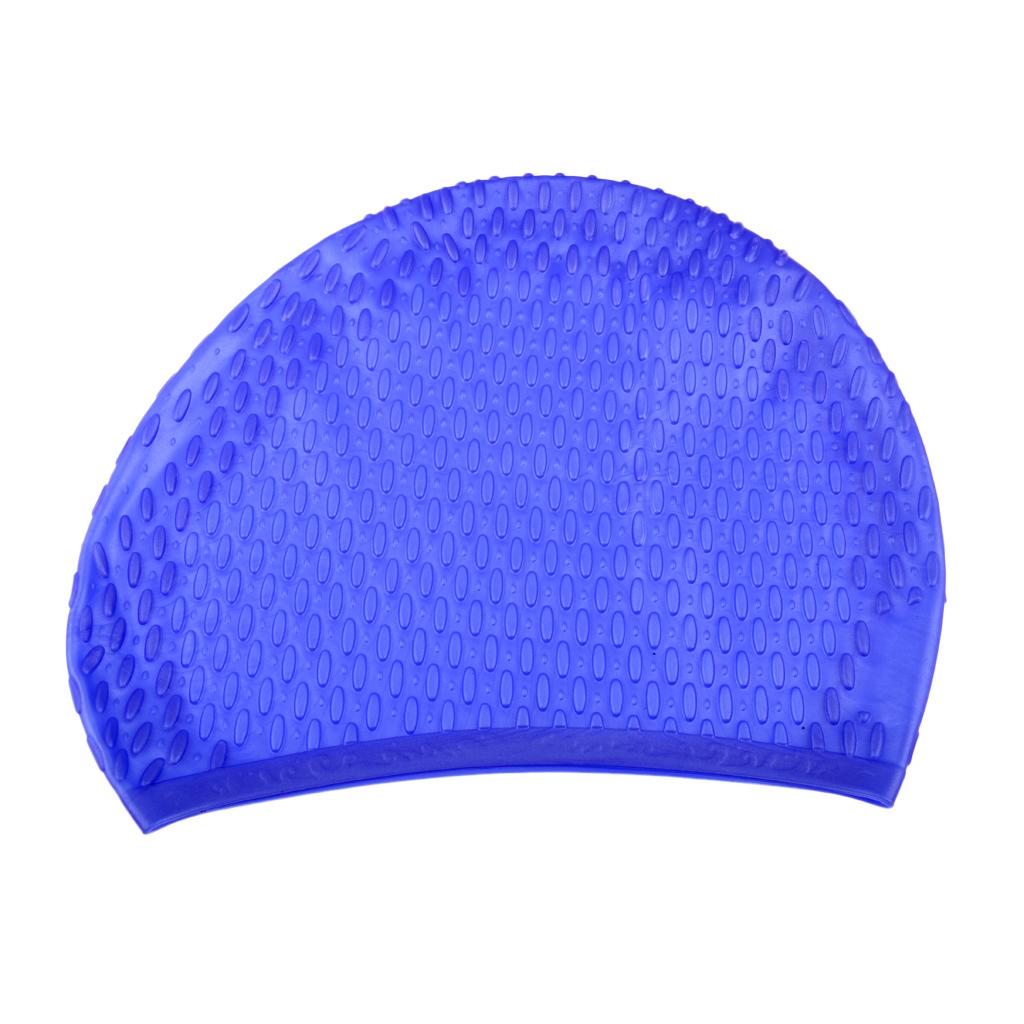 Adult Sports Silicone Textured Bubble Swim Cap Swimming Pool Hat Blue