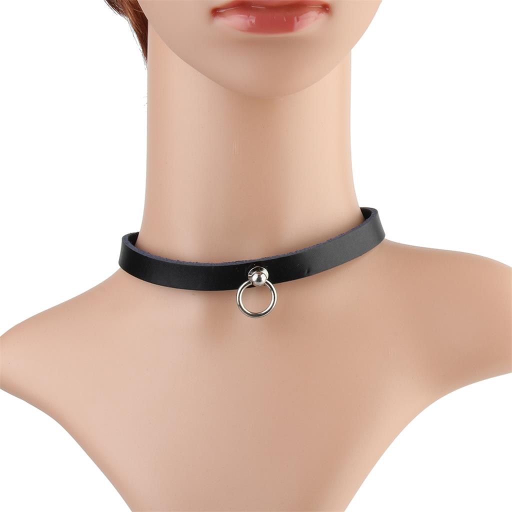 Punk Rock Lady Gothic PU Leather Choker O-ring Chain Buckle Collar Necklace