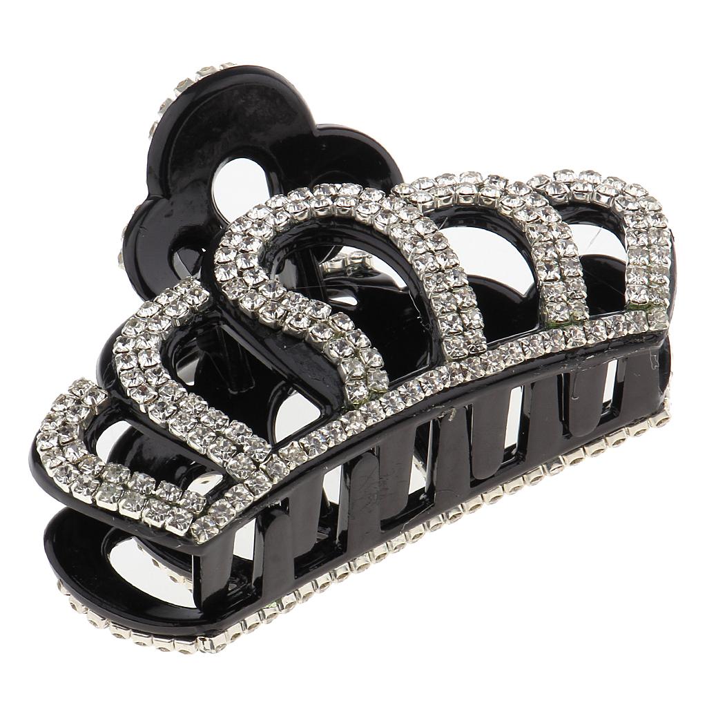 Women Large Hair Barrette Flower Acrylic Crystal Claw Clip Accessories Black