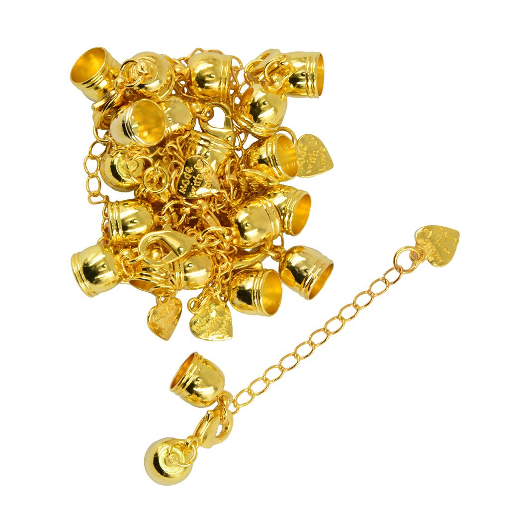 10Pcs Crimp End Caps With Lobster Clasp And Extender Chain Gold