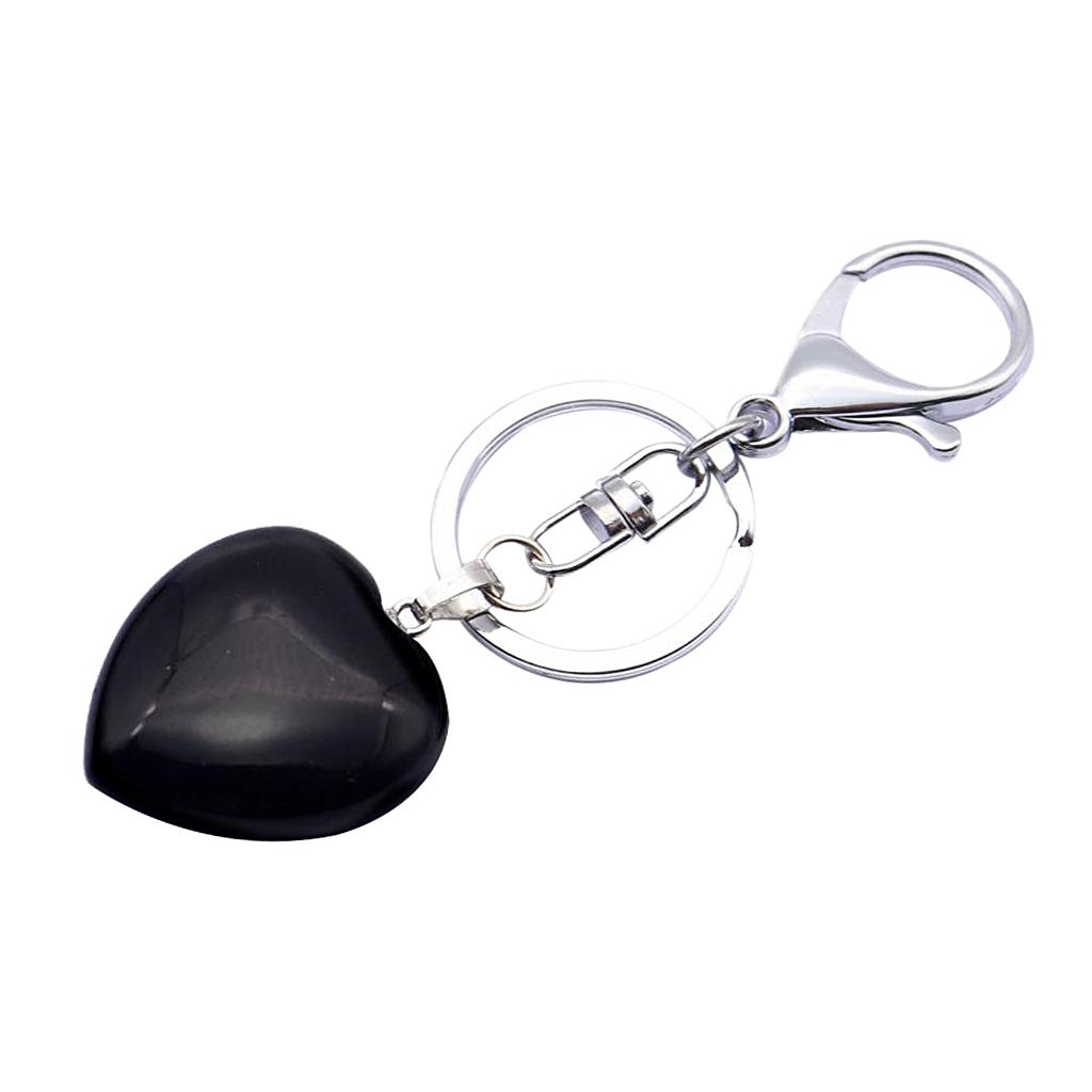 Heart Shape Gemstone Pendant Keychain Keyring DIY Necklace Jewelry Black 2
