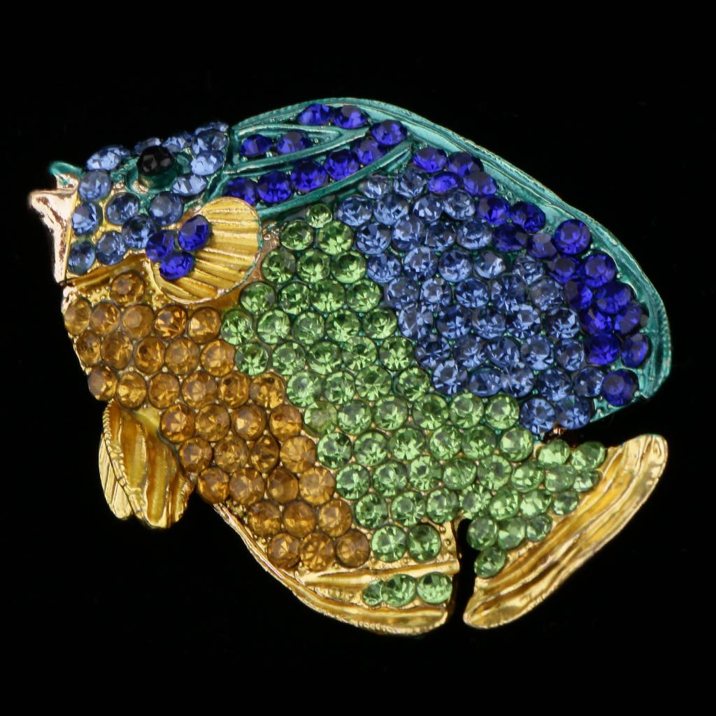 Cute Rhinestone Crystal Fish Pins Brooch Ladies Fashion Jewelry Gifts  Blue