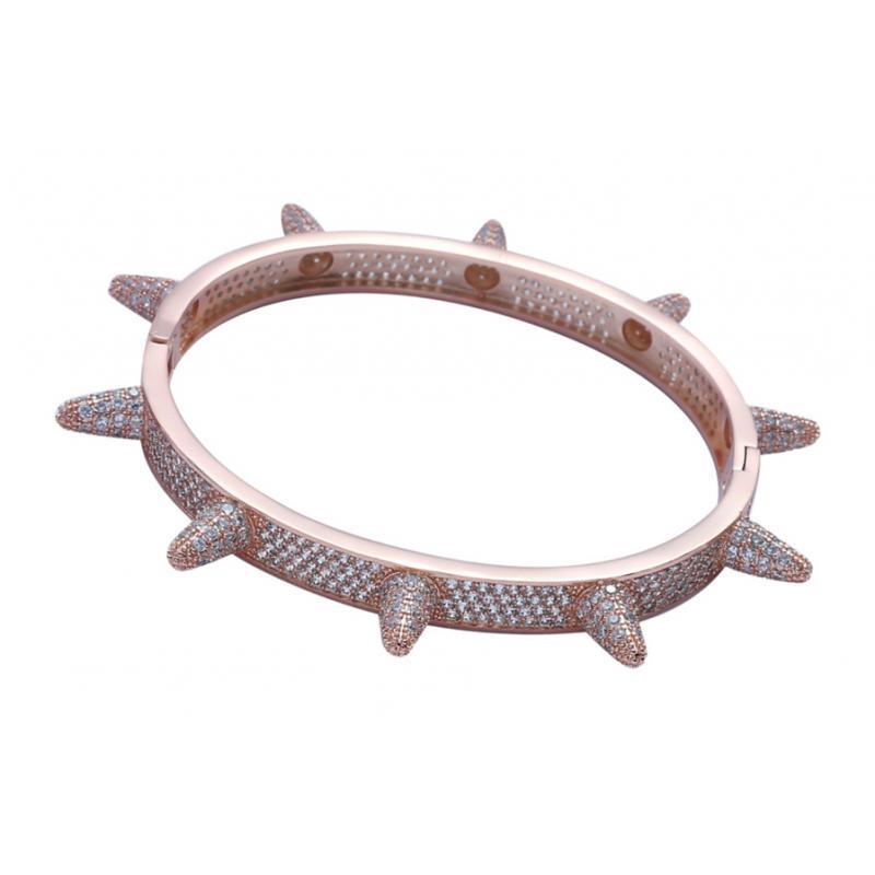 Prettyia 18K Gold Diamond Bracelets Bangle Punk Rivet Hip Hop Cuff Wristband