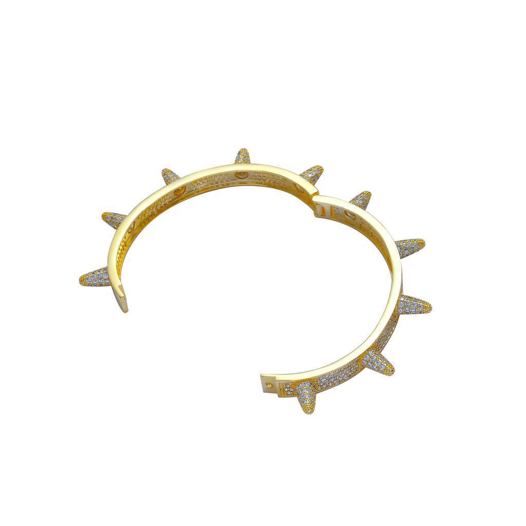 Prettyia 18K Gold Diamond Bracelets Bangle Punk Rivet Hip Hop Cuff Wristband