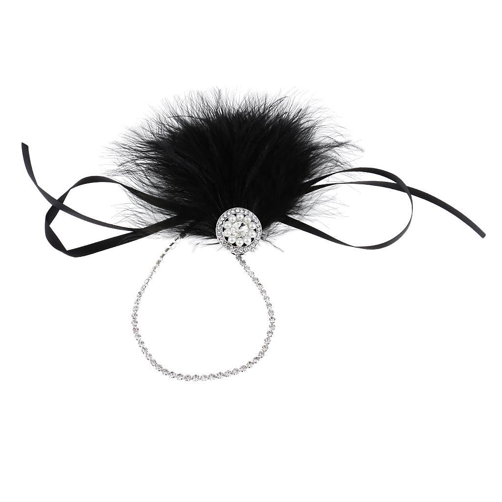 Vintage Rhinestone Feather Tassel Flapper Headband 1920s Great Gatsby Headdress