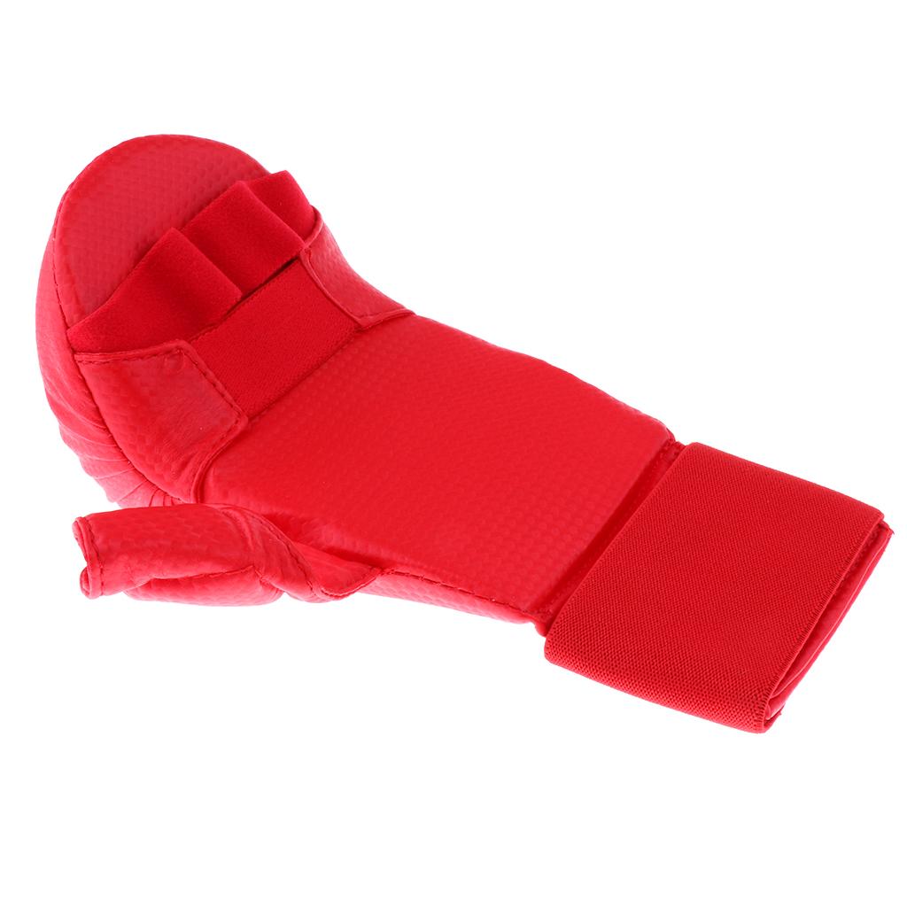 PU Leather Karate Sparring Mitts Gloves MMA Taekwondo Martial Arts S Red