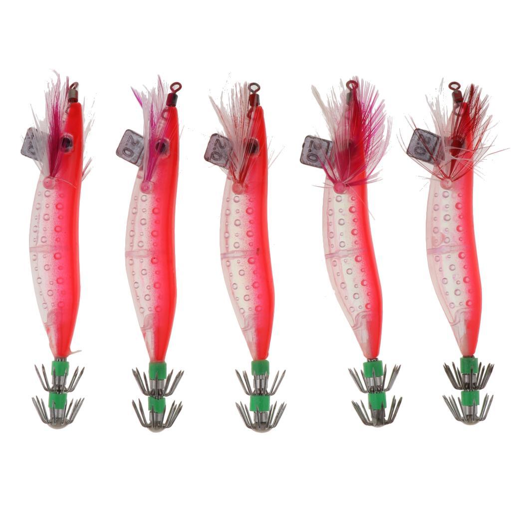 5x Luminous Squid Jigs Saltwater Lures with Extra Weight Casted Farther