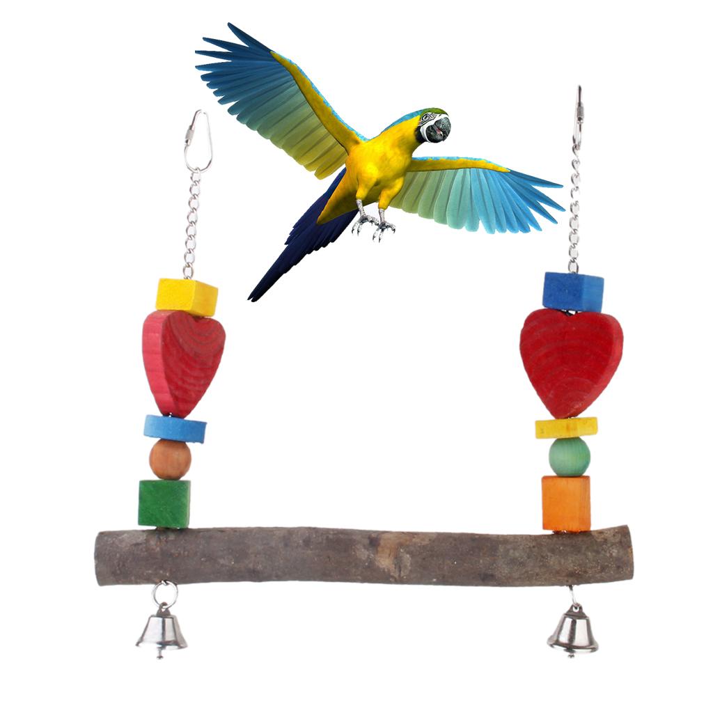 Wooden Bird Swing Bird Toy Cage Toys with Bells for Squirrels Parrots