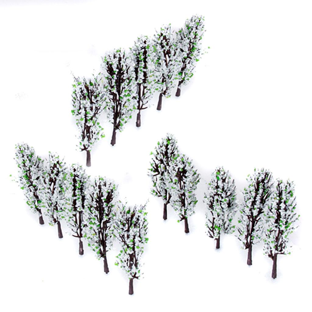 20pcs Scenery Landscape Train Model Trees w/ White and Green Flowers Scale 1/200