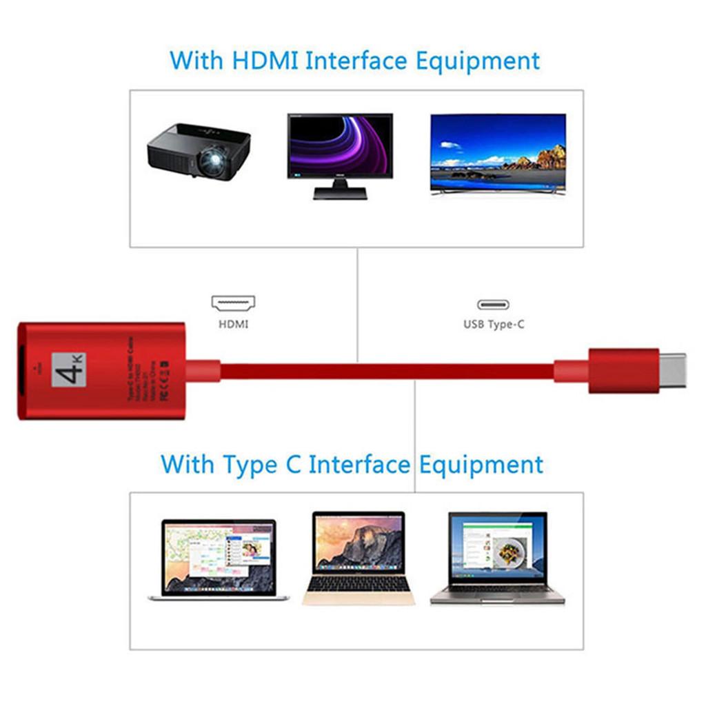 Aluminium USB Type C Male to HDMI 1080P HD HDTV Convert Cable Adapter Red