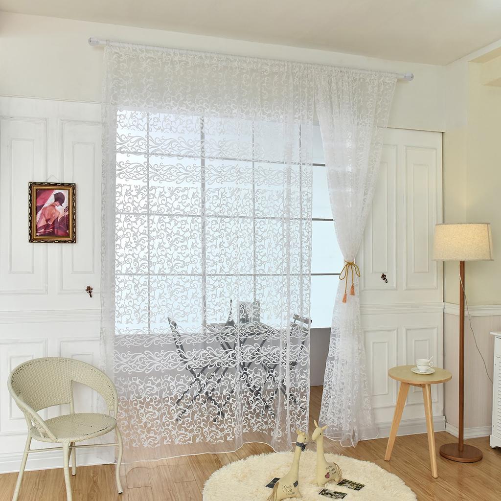 Glass Yarn Window Curtain Drape Panel Sheer Scarf Valance Home Decor White