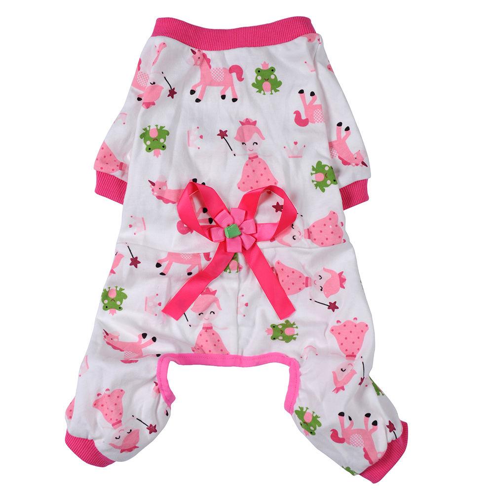 Pet Dog Puppy Cotton Clothes Soft Pajamas Cartoon Jumpsuit Apparel Pink S