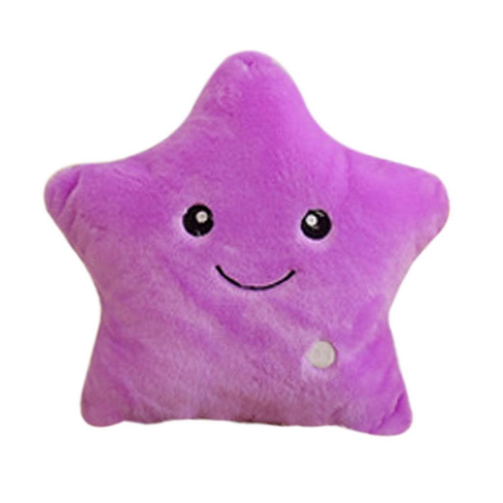Colorful LED Luminous Star Sparkle Plush Pillow Cushion Kid Toy Gift Purple
