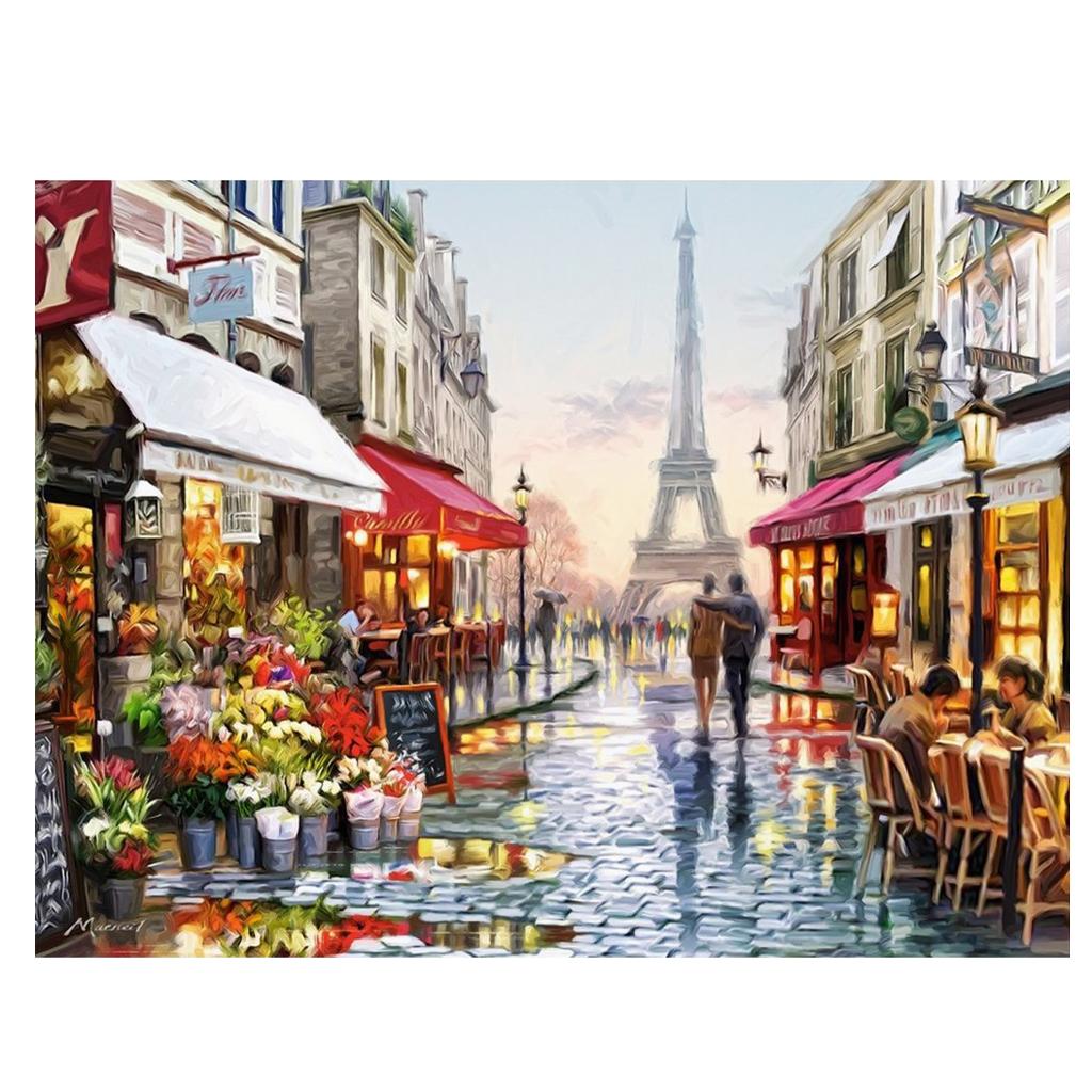 Frameless DIY Painting By Numbers Canvas Painting Art Picture Flower Street