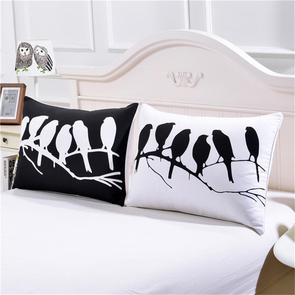 1 Pair Rectangle Couple Throw Pillow Cases Cushion Covers Home Bedroom Decor Bird-50cmx75cm
