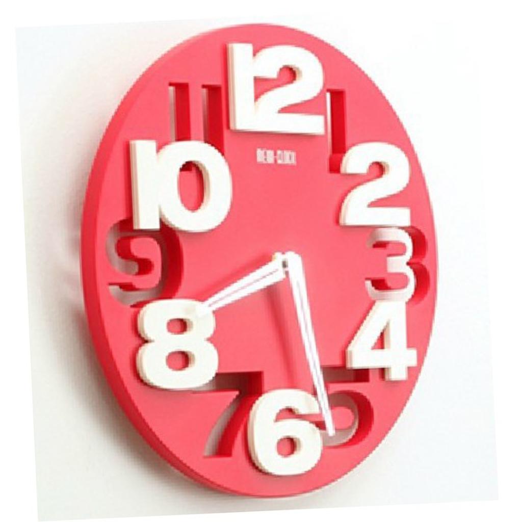 Decoratve 3D Wall Clock Creative Analog Clock for Home Kitchen Bedroom Red
