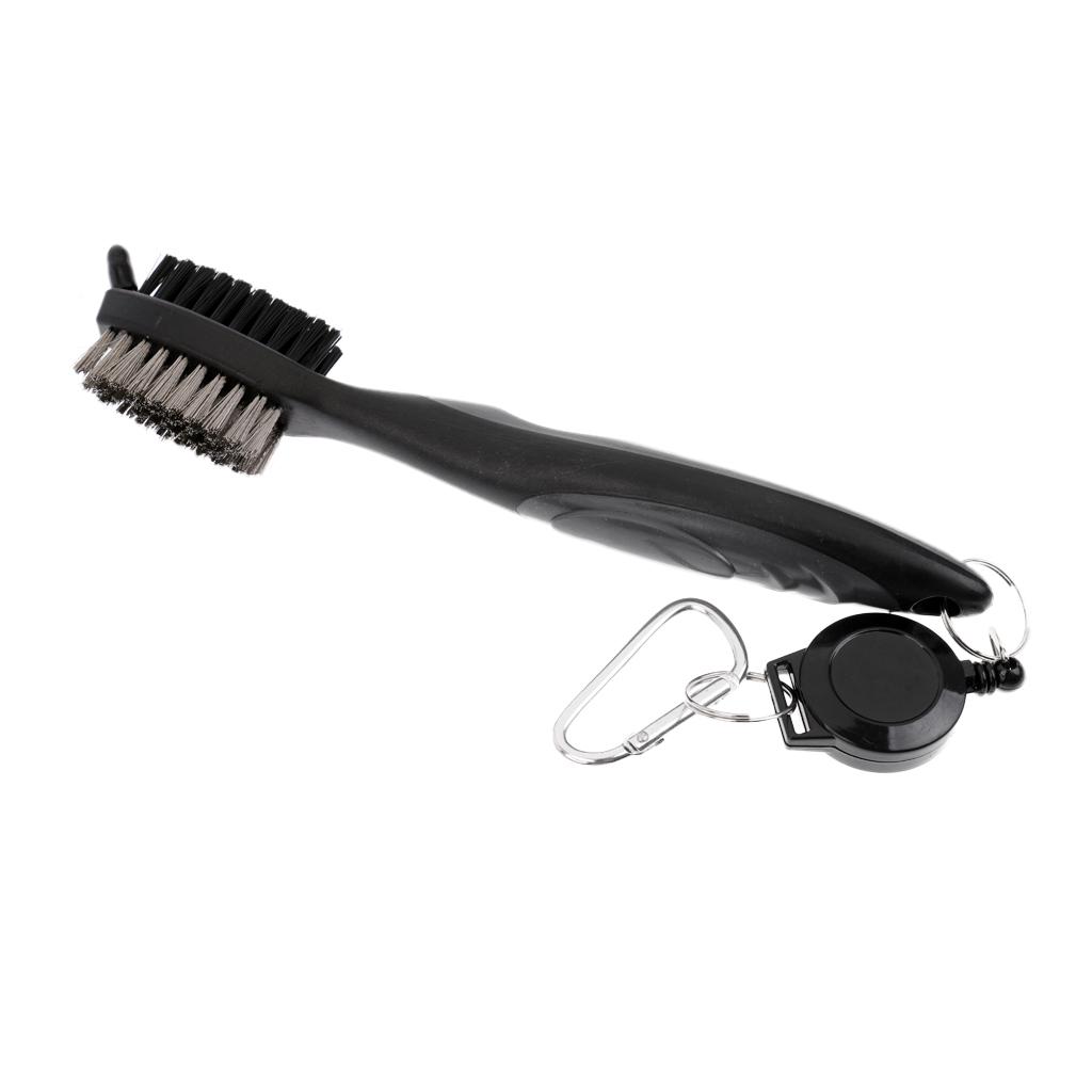  Double Sides Golf Club Brush Groove Cleaner with Retractable String Black