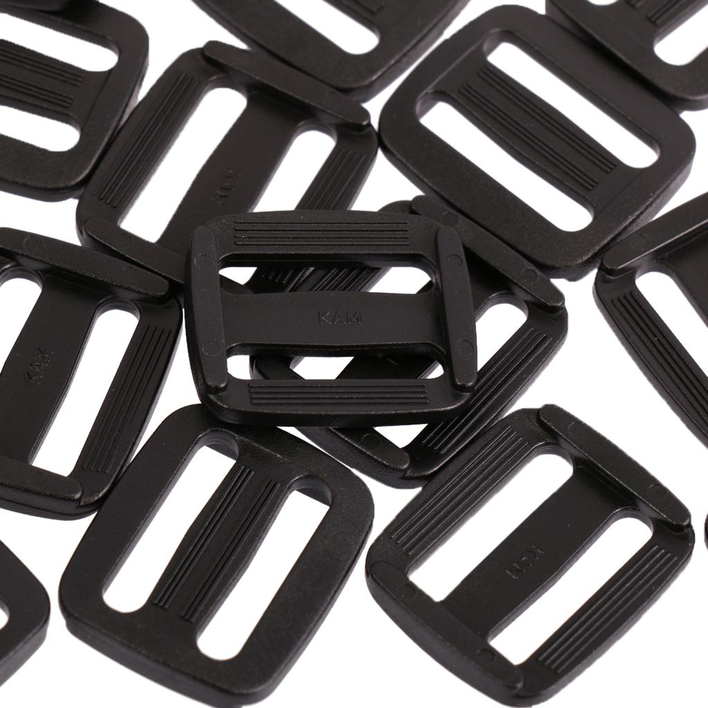 20Pcs 3 Bar Rectangle Buckles Slide Tool Tri Glide Buckle 20mm Black