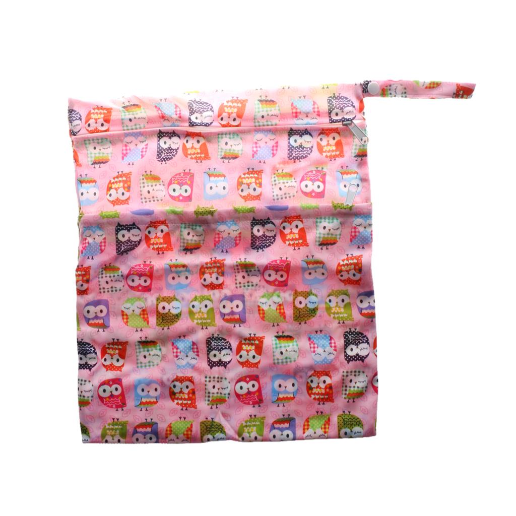 Baby Nappy Waterproof Double Zippers Diaper Bags Colorful Owl Pink