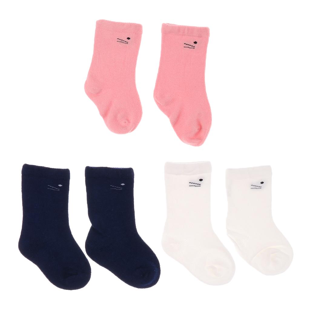 3 Pairs Baby Unisex Cartoon Cotton Socks Toddler Kids Soft Socks 0-6 Months Girl-Cat