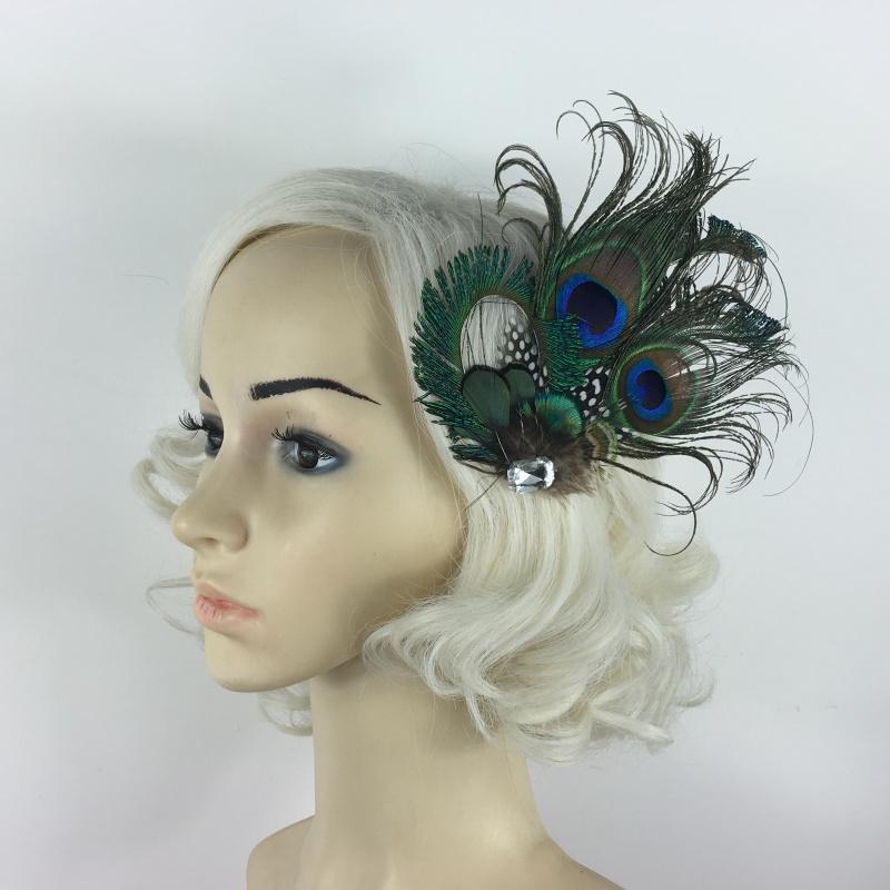 Peacock Feather Rhinestone Hair Clip Belly Dance Party Wedding Headpiece