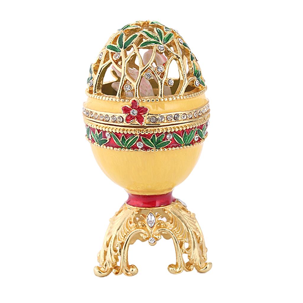 Decorative Hollow Colorful Crystal Enameled Leaf Flower Gold Egg Trinket Box Jewelry Box Easter Decor Home Collectibles