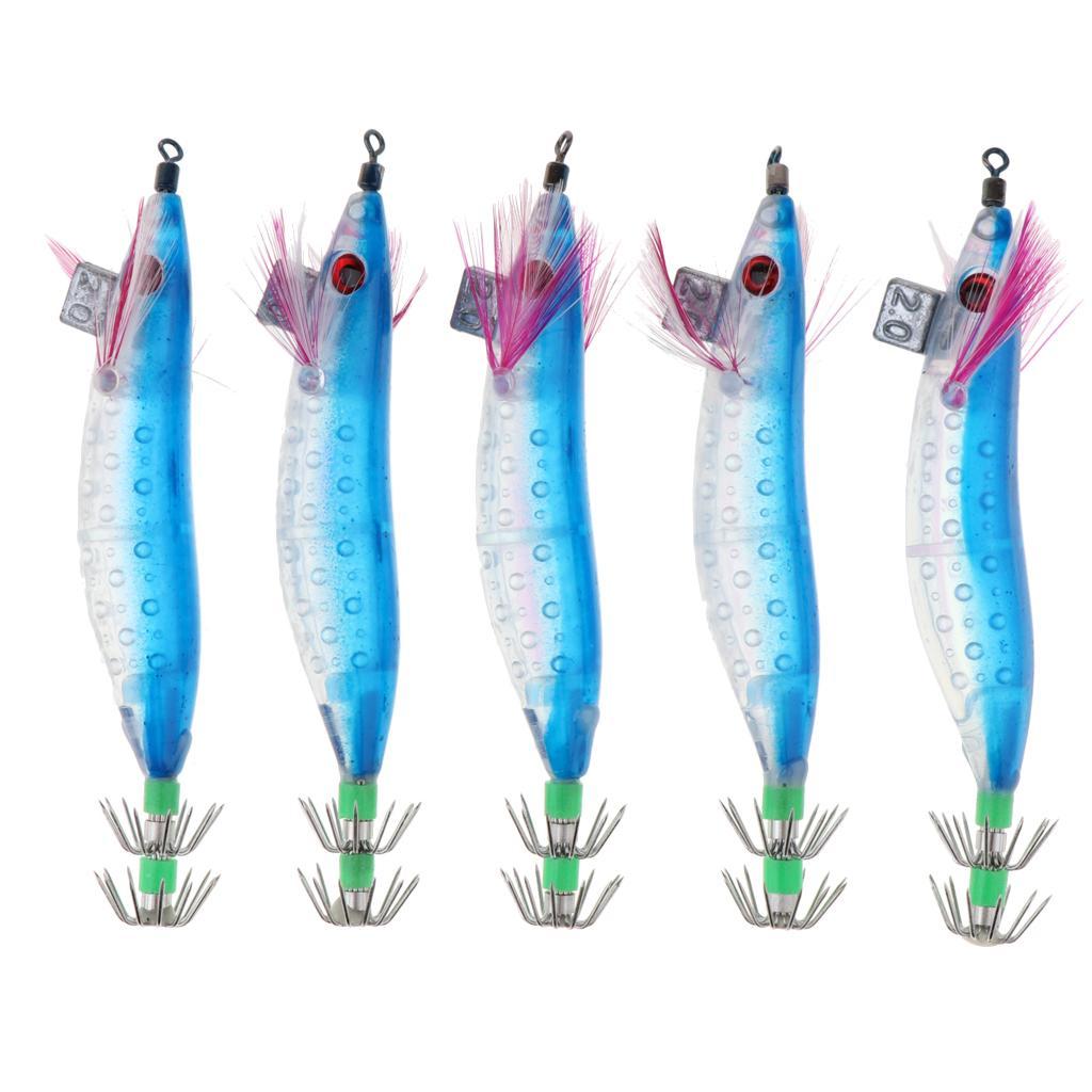 5x Luminous Squid Jigs Saltwater Lures with Extra Weight Casted Farther