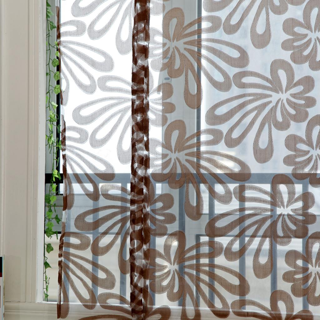 Jacquard Polyester Roman Window Curtain Sheer Voile #1 Coffee 80x100cm