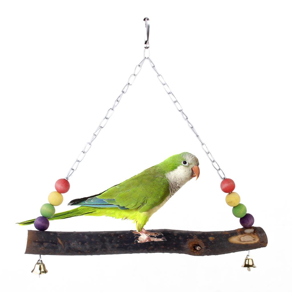 Wooden Bird Swing Bird Toy Cage Toys with Metal Bells for Squirrels Parrots